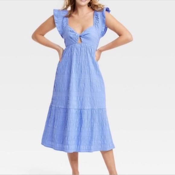 Women's Flutter Short Sleeve Midi A-Line Dress - Universal Thread Blue XXL - Picture 1 of 9